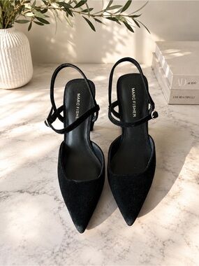 Marc Fisher Black Suede Pointed Slingback Heels